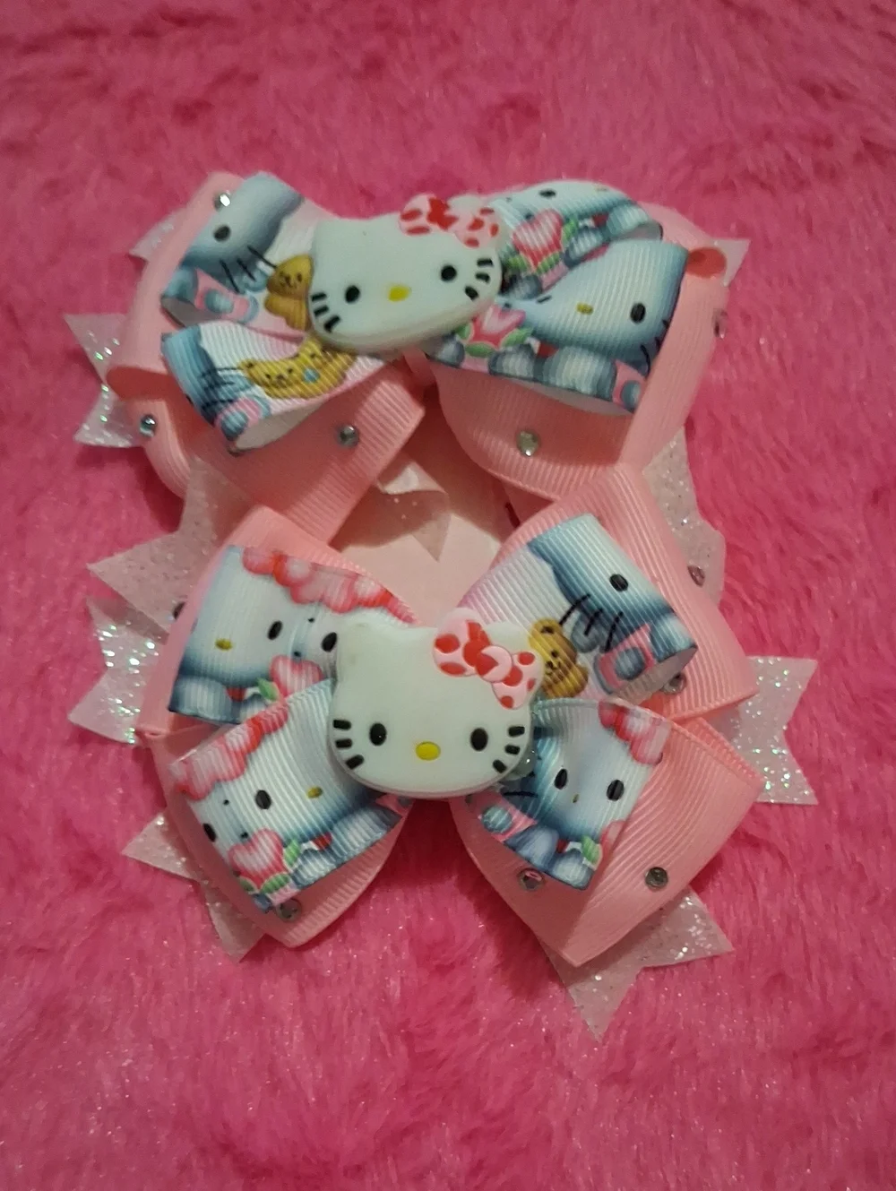 Hello Kitty Pink Ribbon Bow Hair Clip with Character Charm homemade u s a